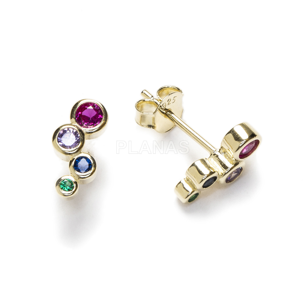 Pendientes en Plata de ley Rodiada y Circonitas de colores. 