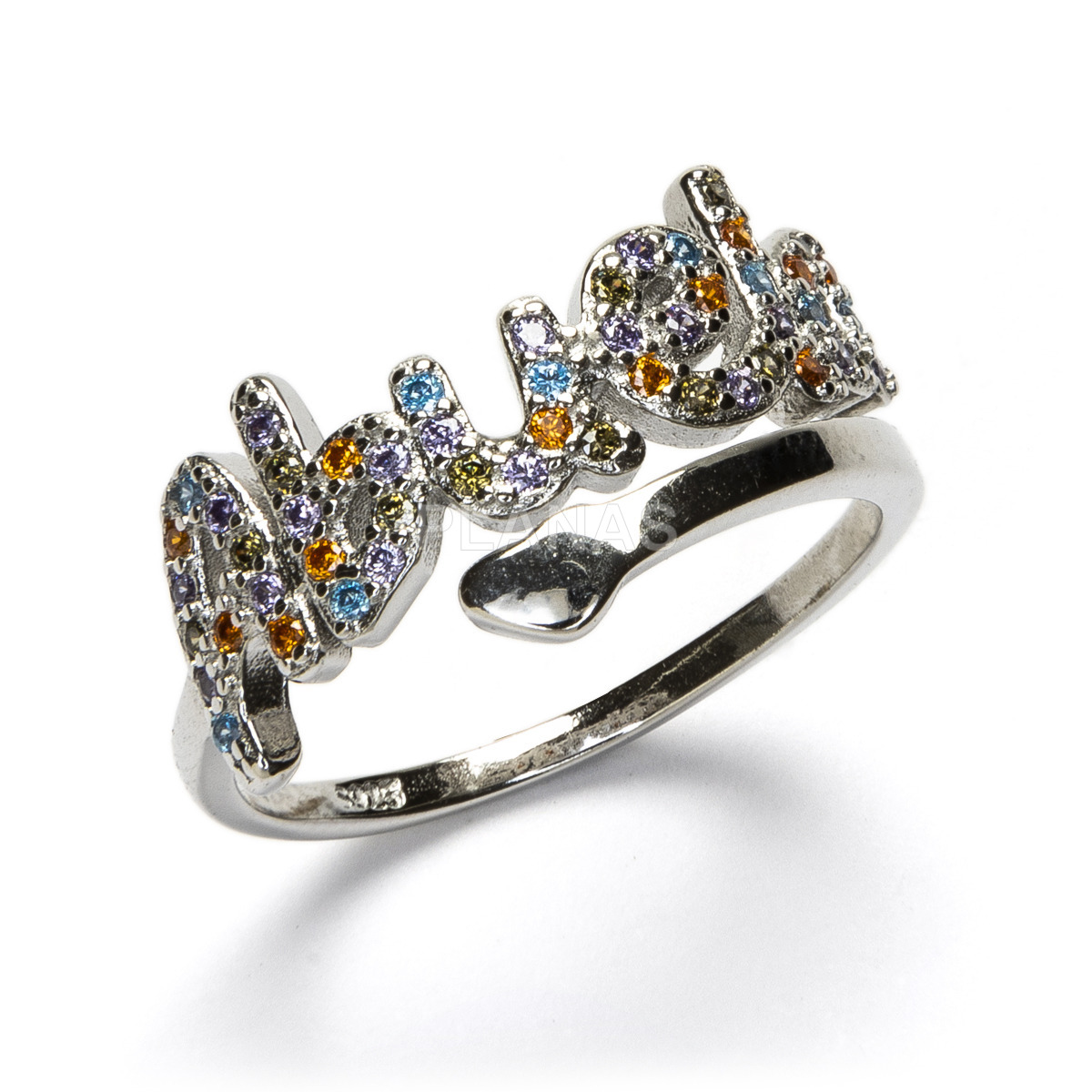 Ring in rhodium-plated sterling silver and colored zircons. grandmother.