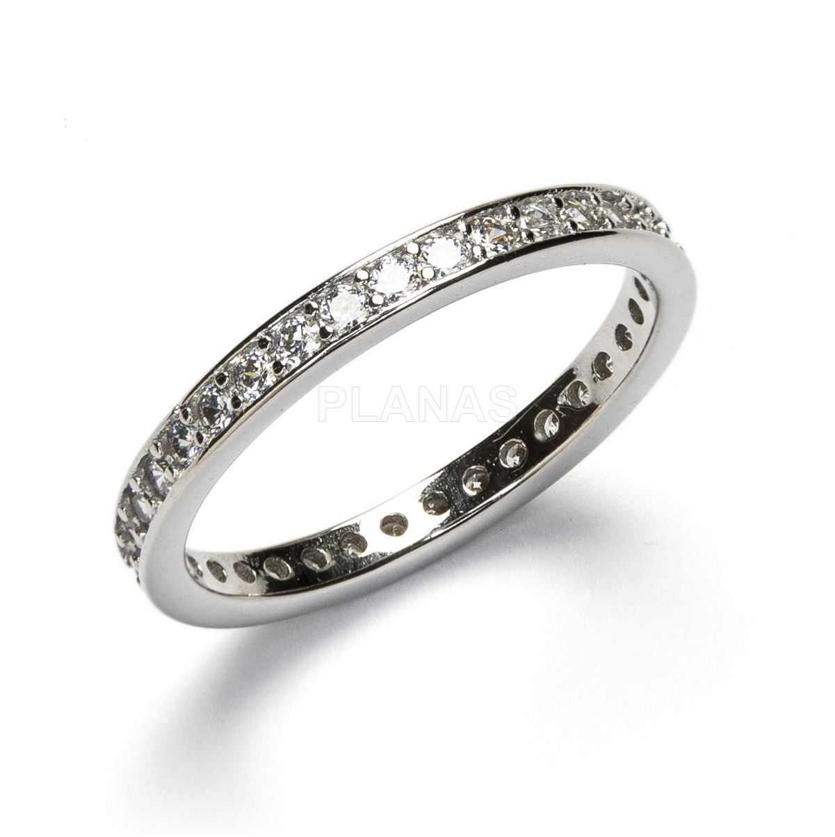 Baguette ring in rhodium plated sterling silver and white zircons.