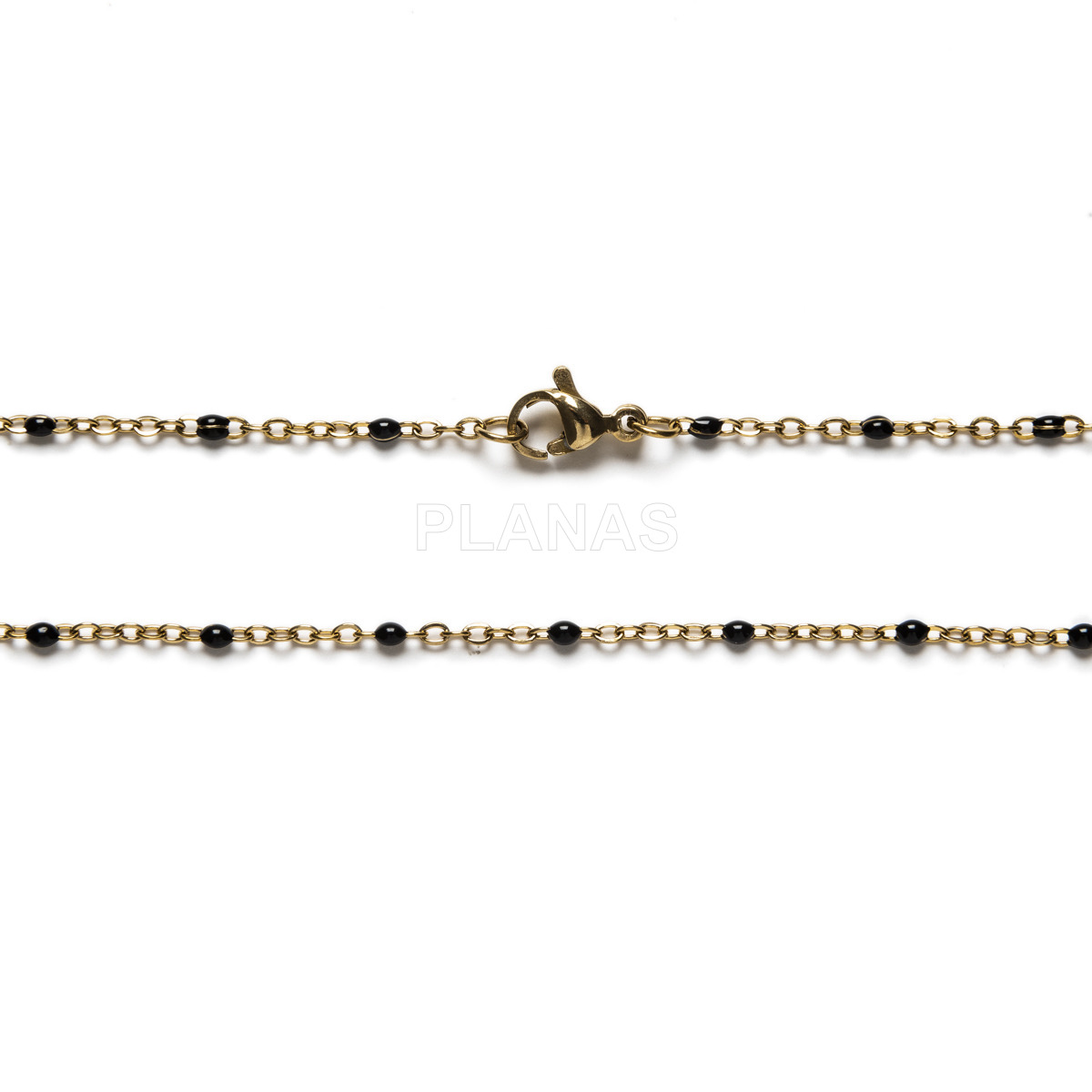 Cadena en Acero Inoxidable y Baño Oro con bolitas esmaltadas.45cm. 