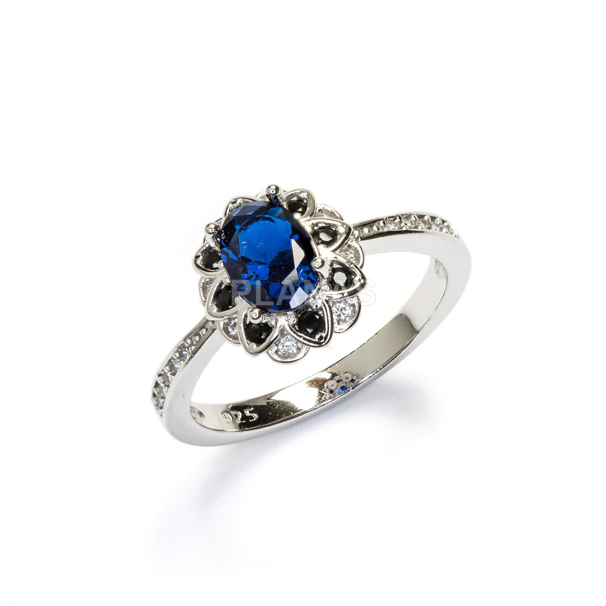 Anillo en Plata de Ley Rodiada y Circonitas Azules.