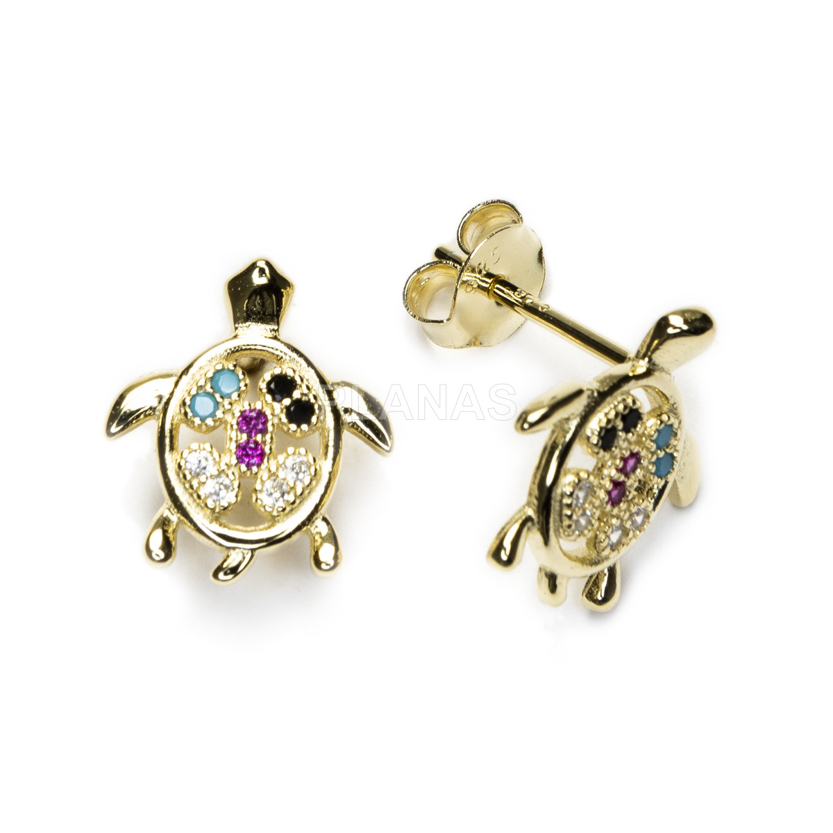 Pendientes en Plata de ley Rodiada y Circonitas de colores.TORTUGA.