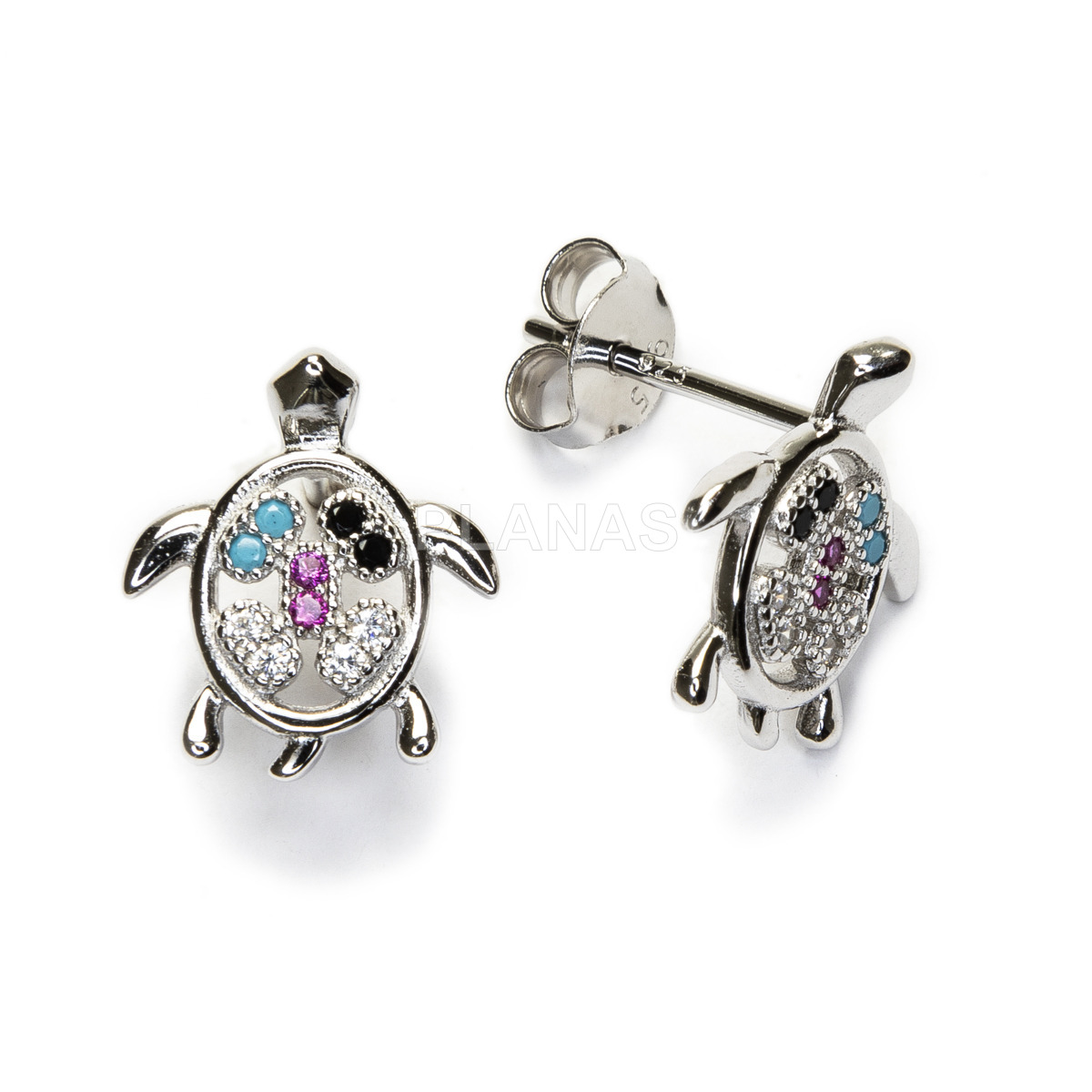 Pendientes en Plata de ley Rodiada y Circonitas de colores.TORTUGA.