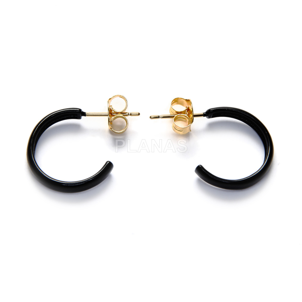 Hoops in sterling silver and gold bath with enamel.