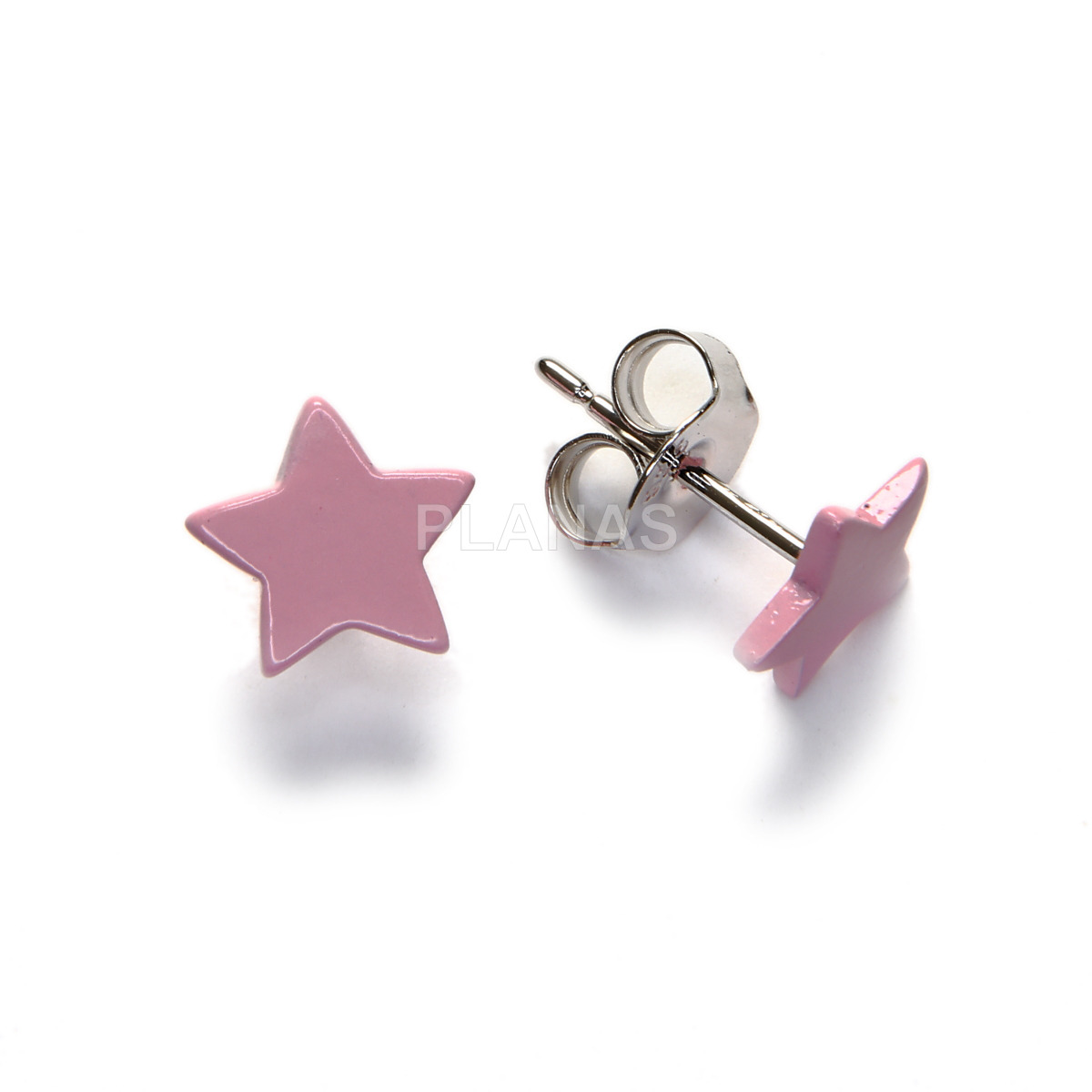 Rhodium-plated sterling silver and enamel earrings. star.