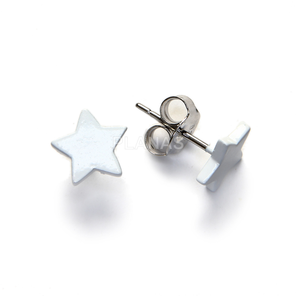 Rhodium-plated sterling silver and enamel earrings. star.