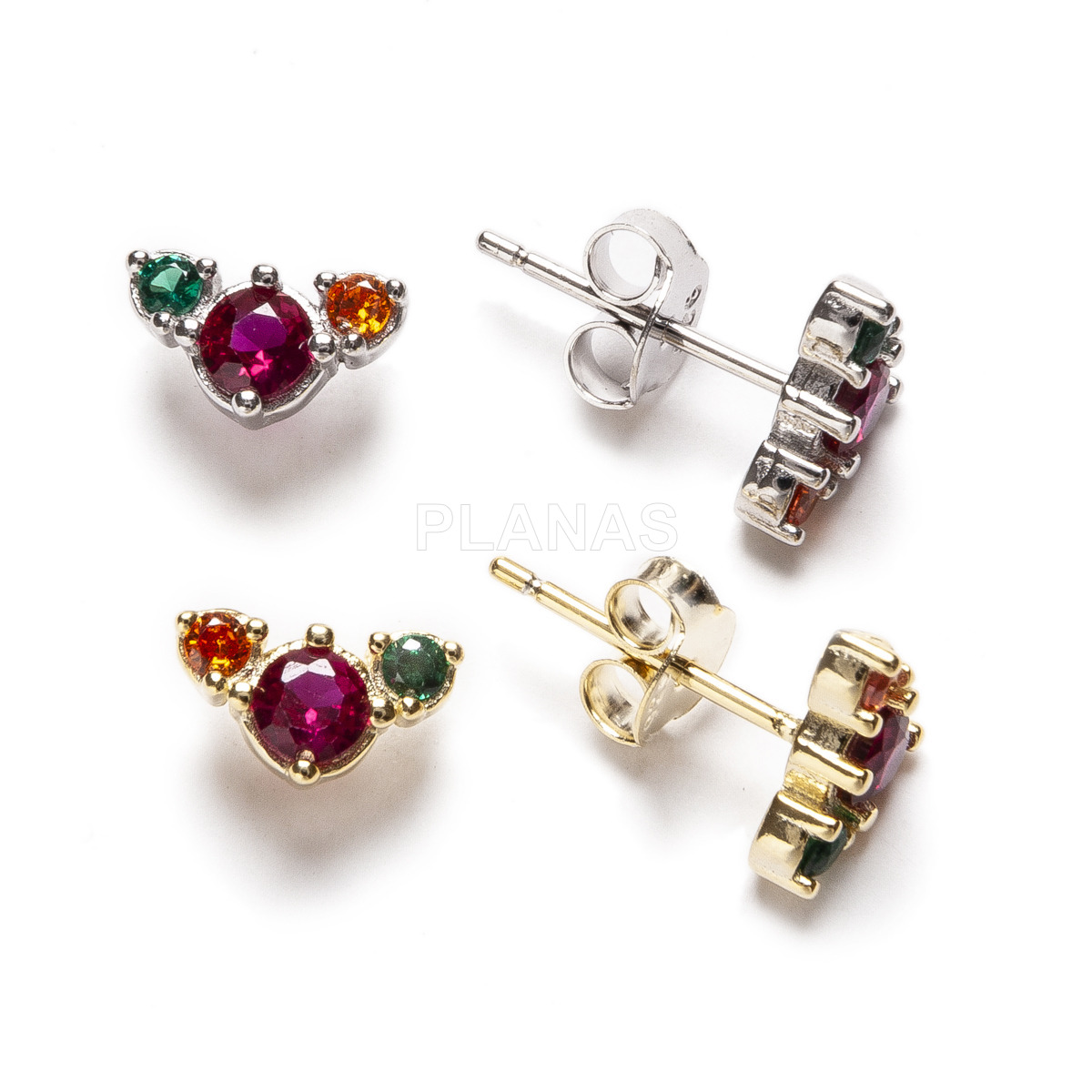 Pendientes en Plata de ley Rodiada y Circonitas de colores. 
