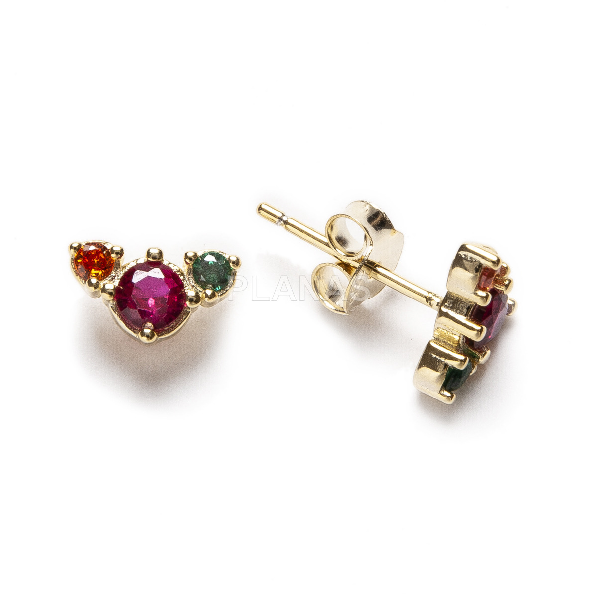 Pendientes en Plata de ley Rodiada y Circonitas de colores. 