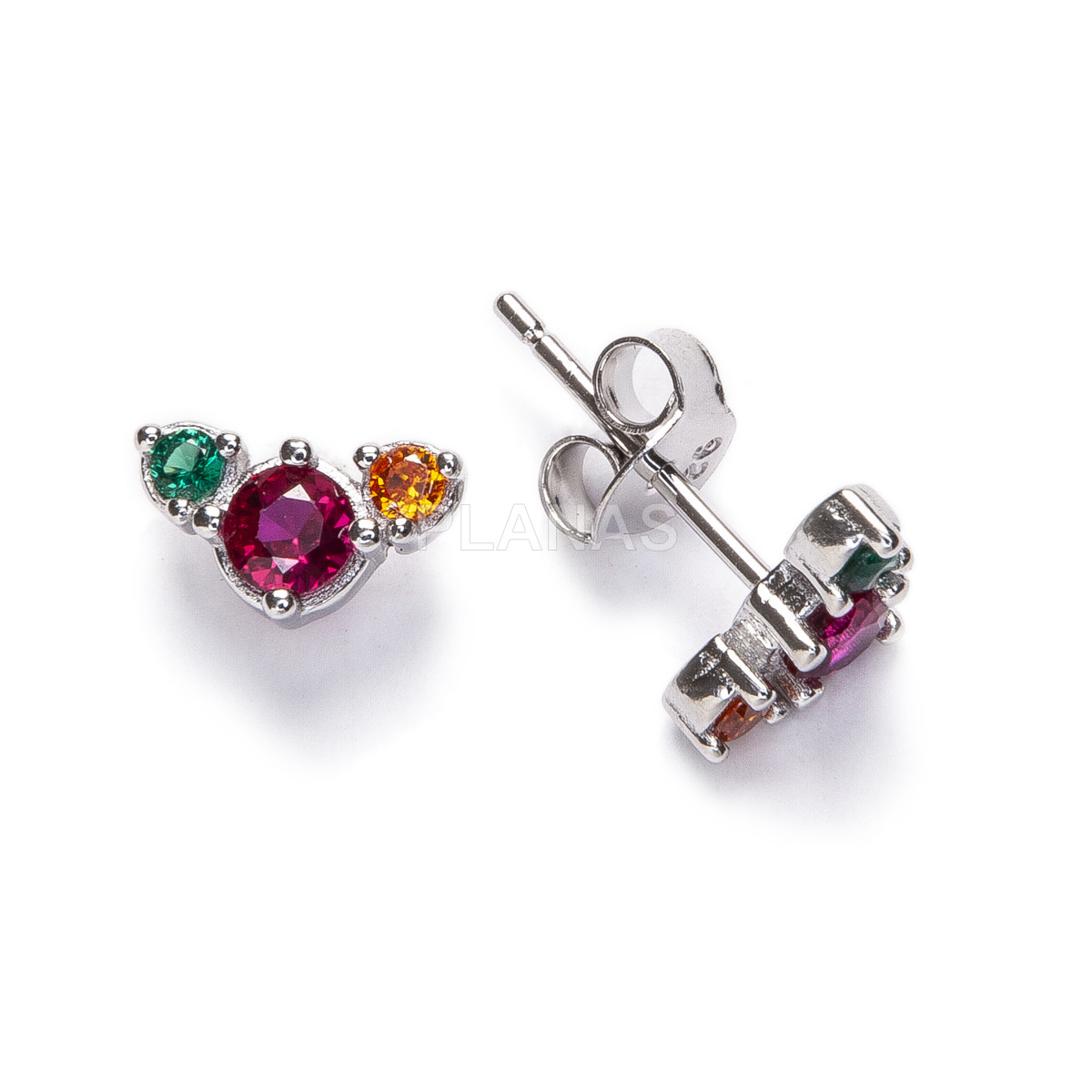 Pendientes en Plata de ley Rodiada y Circonitas de colores. 