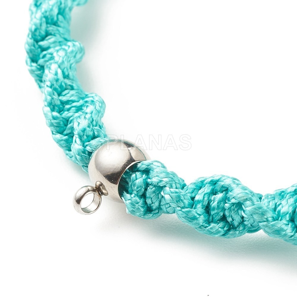 Pulsera macramé con bola y anilla en acero Inoxidable.