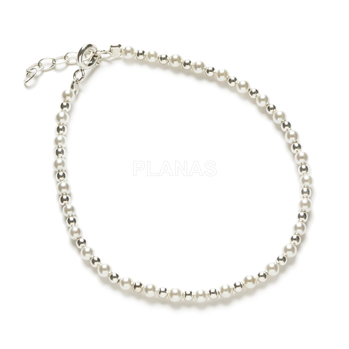 Pulseira em prata de lei com pérola shell de 3 mm.