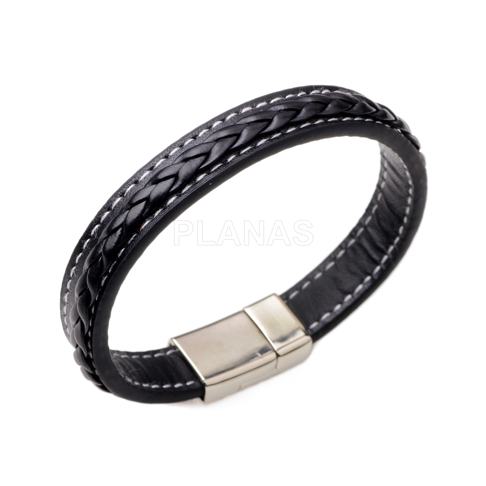 Pulsera en Cuero y Acero Inoxidable.