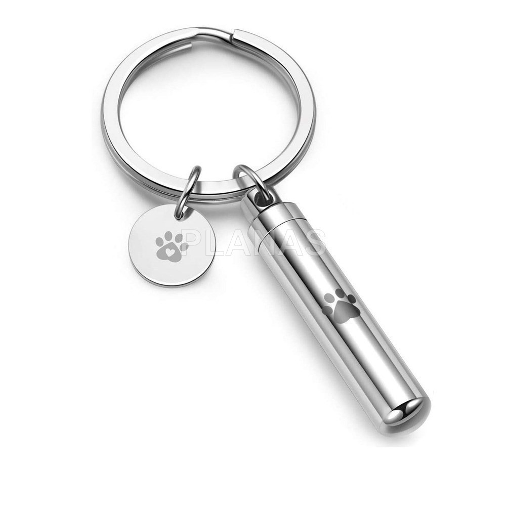 Llavero en Acero Inoxidable para las cenizas de tu mascota.  