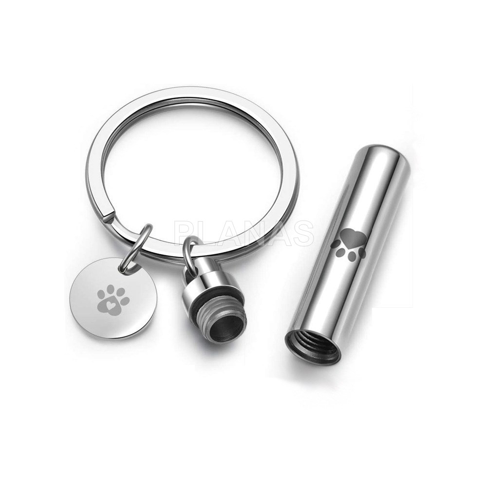 Llavero en Acero Inoxidable para las cenizas de tu mascota.  