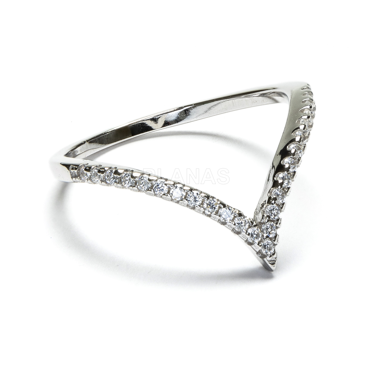 Ring in rhodium-plated sterling silver and zircons.