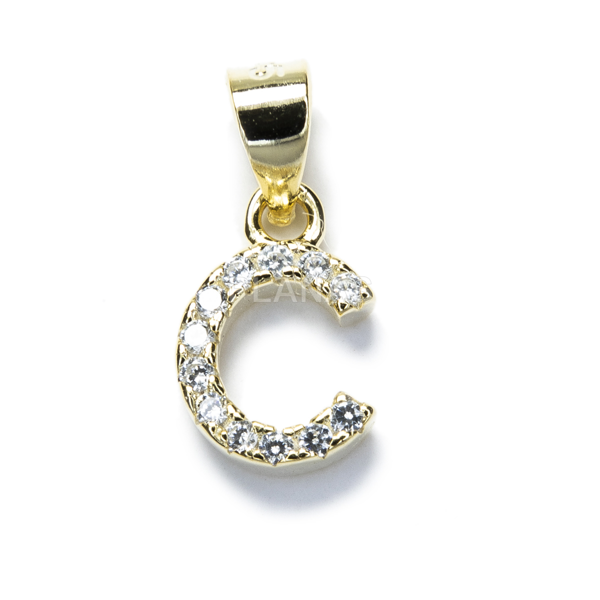 Letters pendant in sterling silver and gold plated with white zircons.