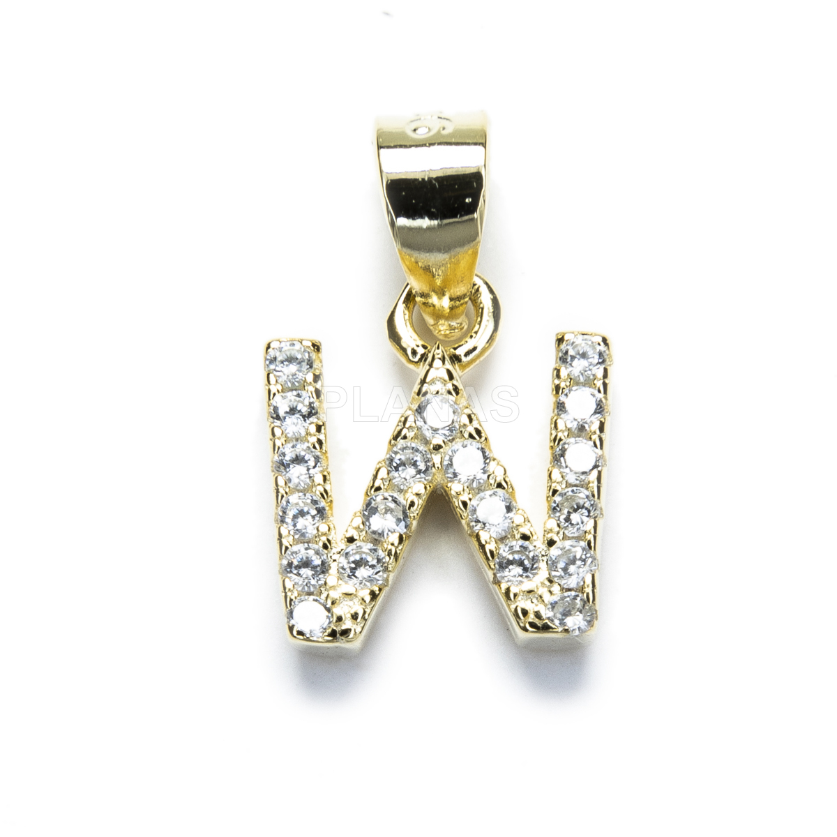 Letters pendant in sterling silver and gold plated with white zircons.