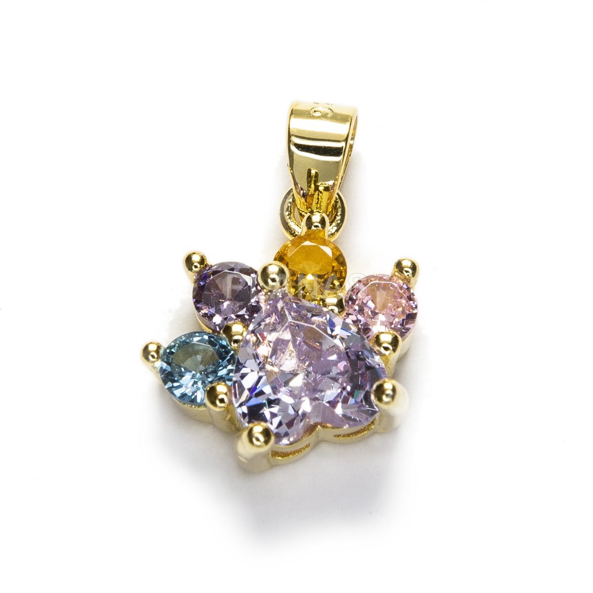 Pendant in rhodium-plated sterling silver and colored zircons. hoof.