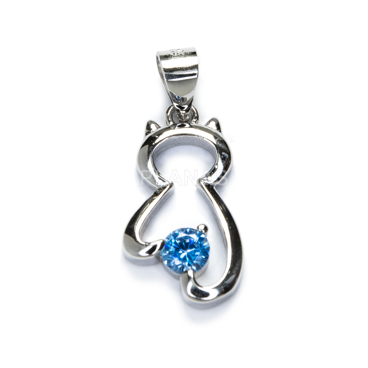 Pendant in rhodium-plated sterling silver and zirconia.cat.