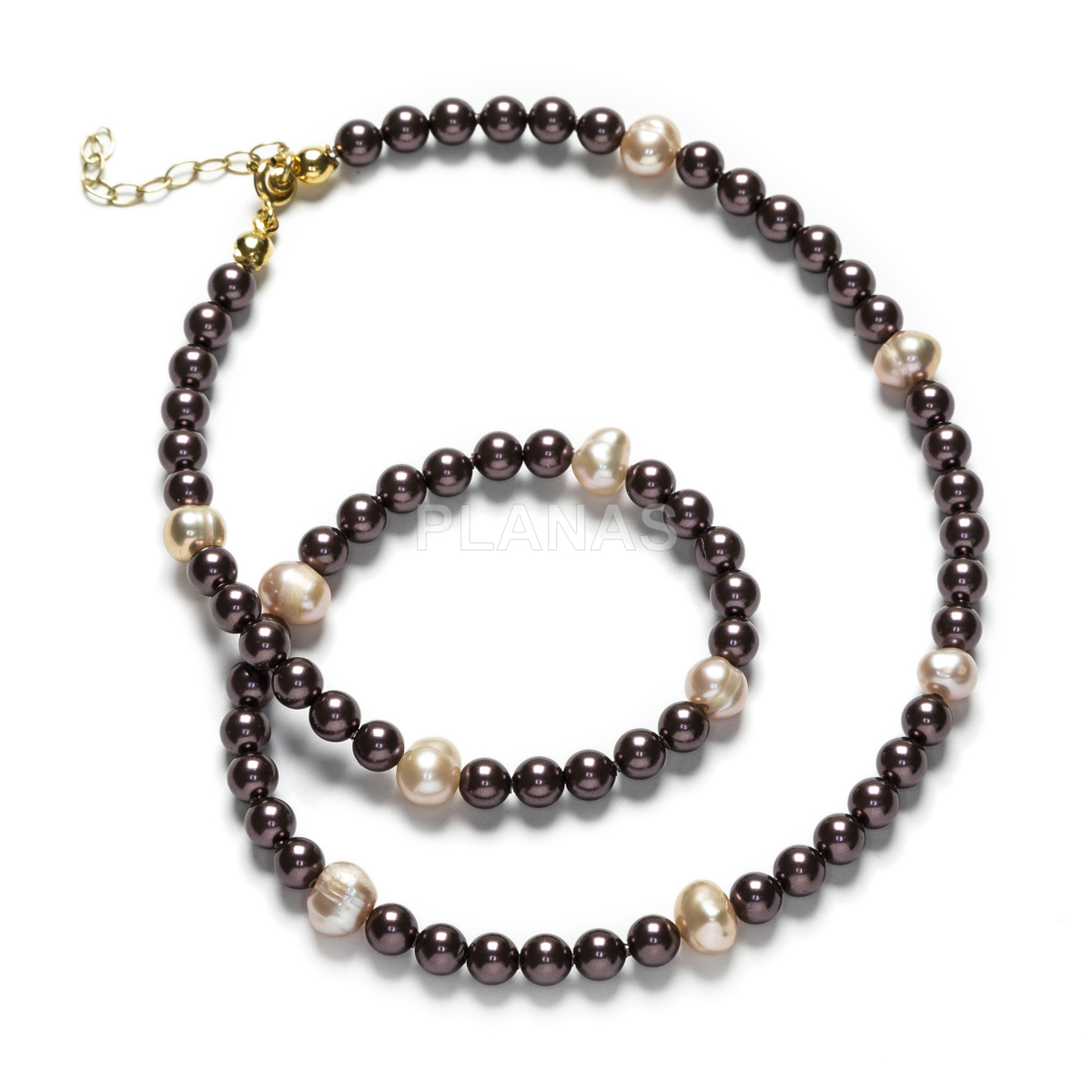 Collar en Plata de Ley y Baño Oro con perlas de gran calidad de 5mm y Perlas cultivadas.