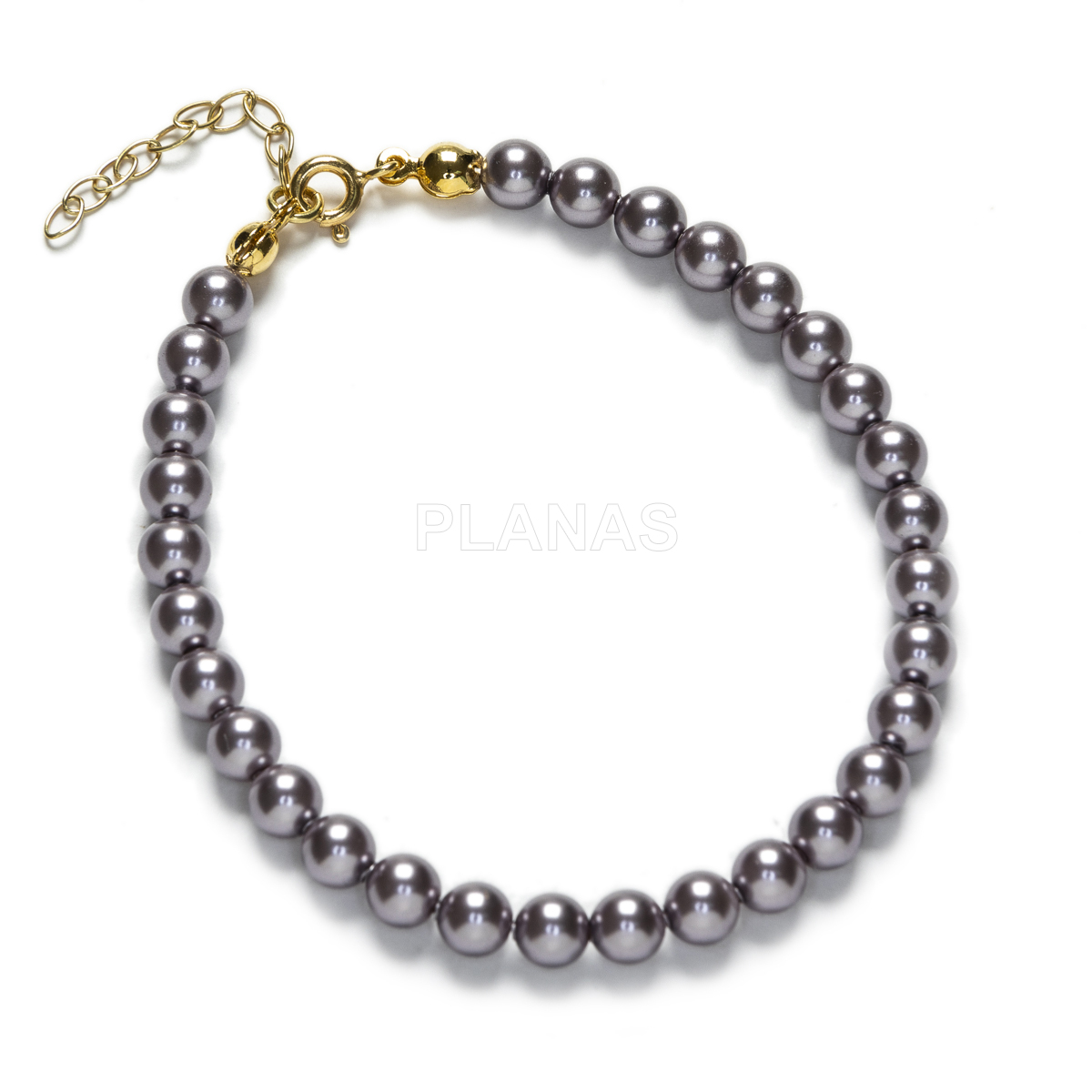 Conjunto de Collar y Pulsera en Plata de ley y Baño Oro Perlas de primera calidad en 5mm. Color Mauve.