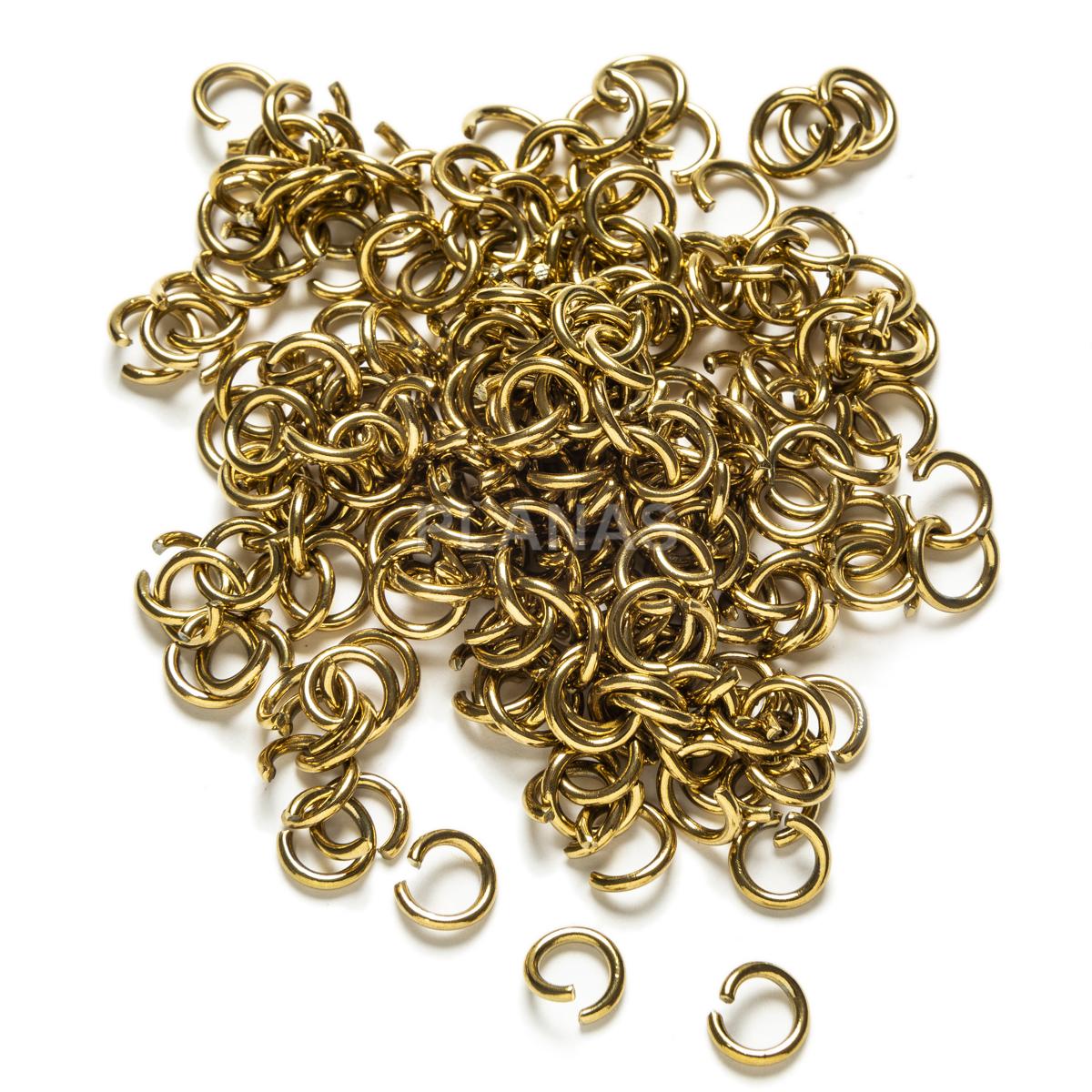 Anillas abiertas en Acero Inoxidable 304 y Baño Oro.Bolsas de 200 unidades.7x1.1mm.