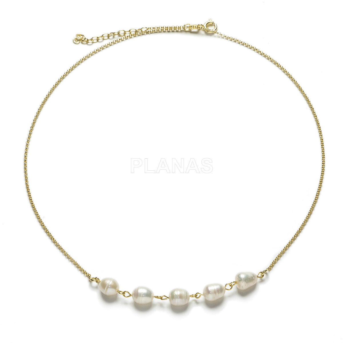 Collar en Plata de Ley y Baño Oro con perlas cultivadas de 6-7mm.