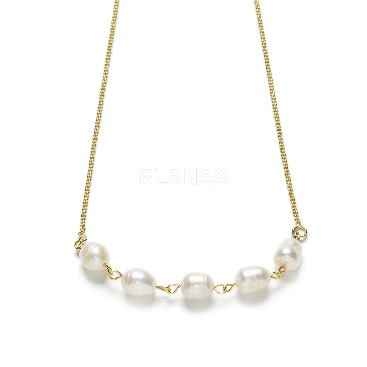 Collar en Plata de Ley y Baño Oro con perlas cultivadas de 6-7mm.