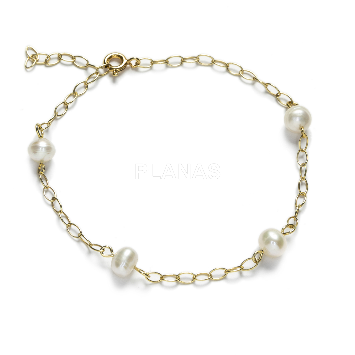 Conjunto de Collar y pulsera ajustables en Plata de ley y Baño Oro con Perlas Cultivadas.  