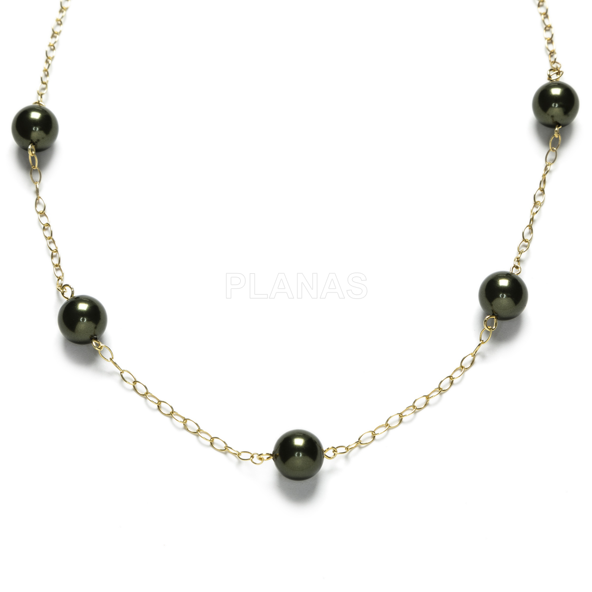 Collar en plata de ley y Baño Oro con Perlas austriacas de alta calidad en 10mm.
