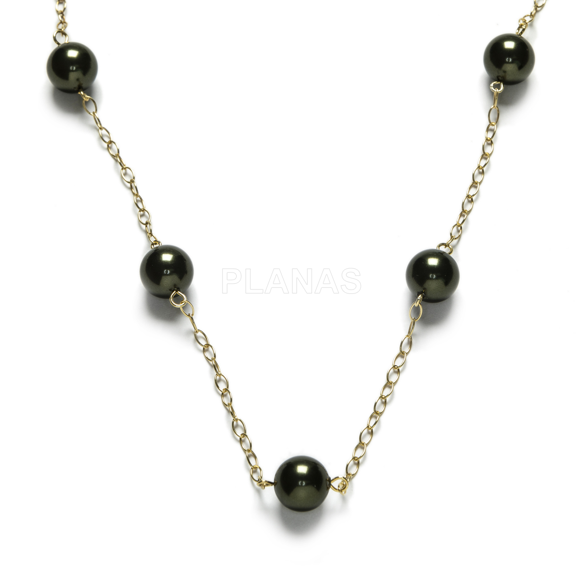 Collar en plata de ley y Baño Oro con Perlas austriacas de alta calidad en 10mm.