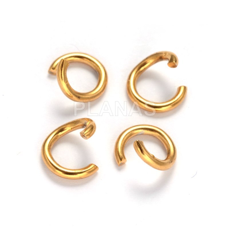 Anéis abertos 7x1,2mm em aço inox e banhados a ouro. sacos de 200 unidades.
