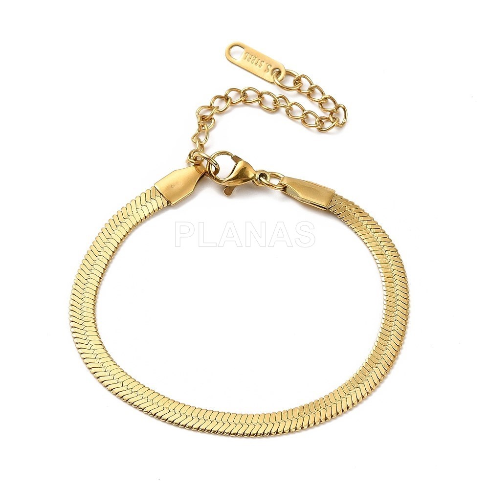 Pulseira em aço inoxidável e banhada a ouro.