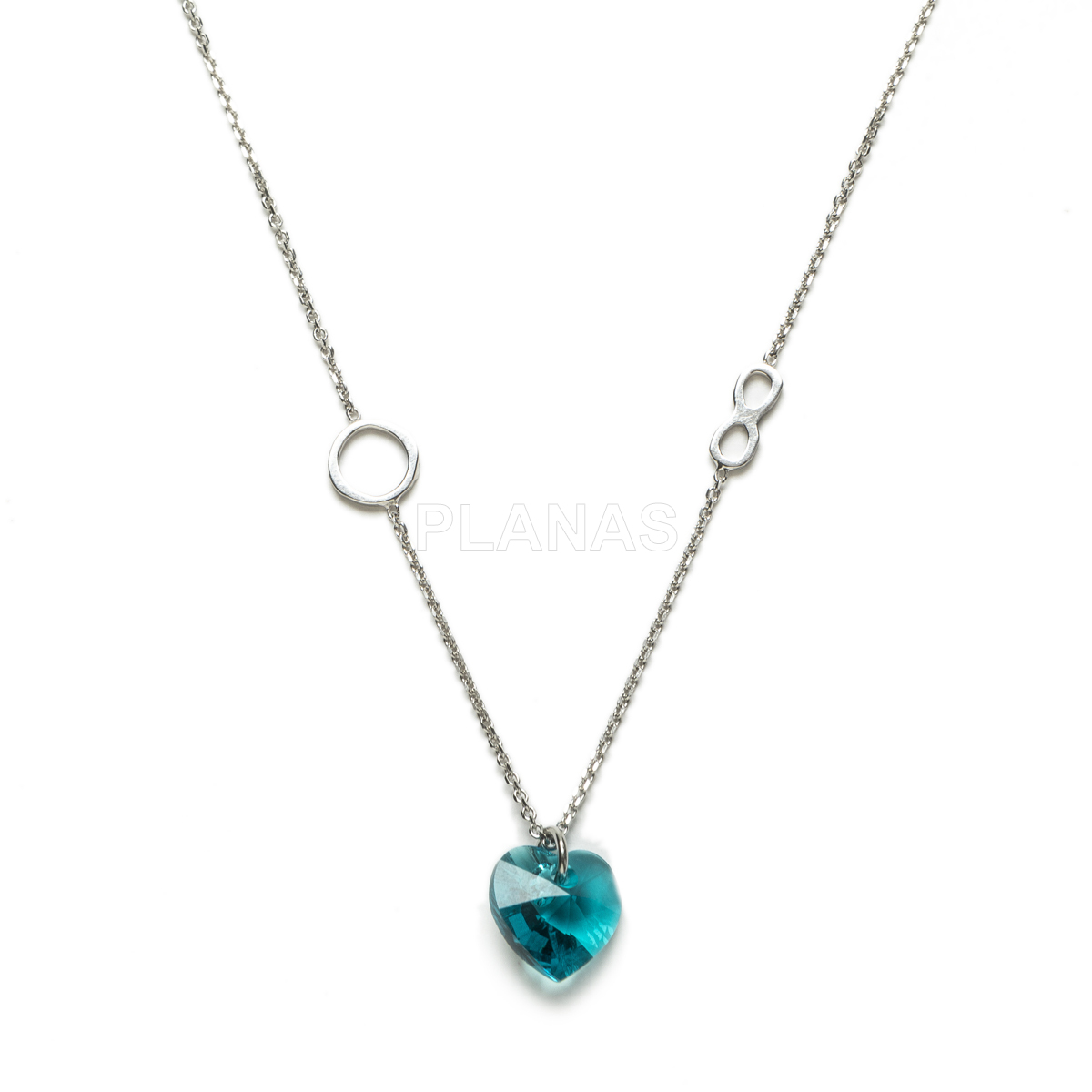 Collar en plata de ley Rodiada con corazón en cristal Austríaco de alta calidad. Color Blue Zircon.
