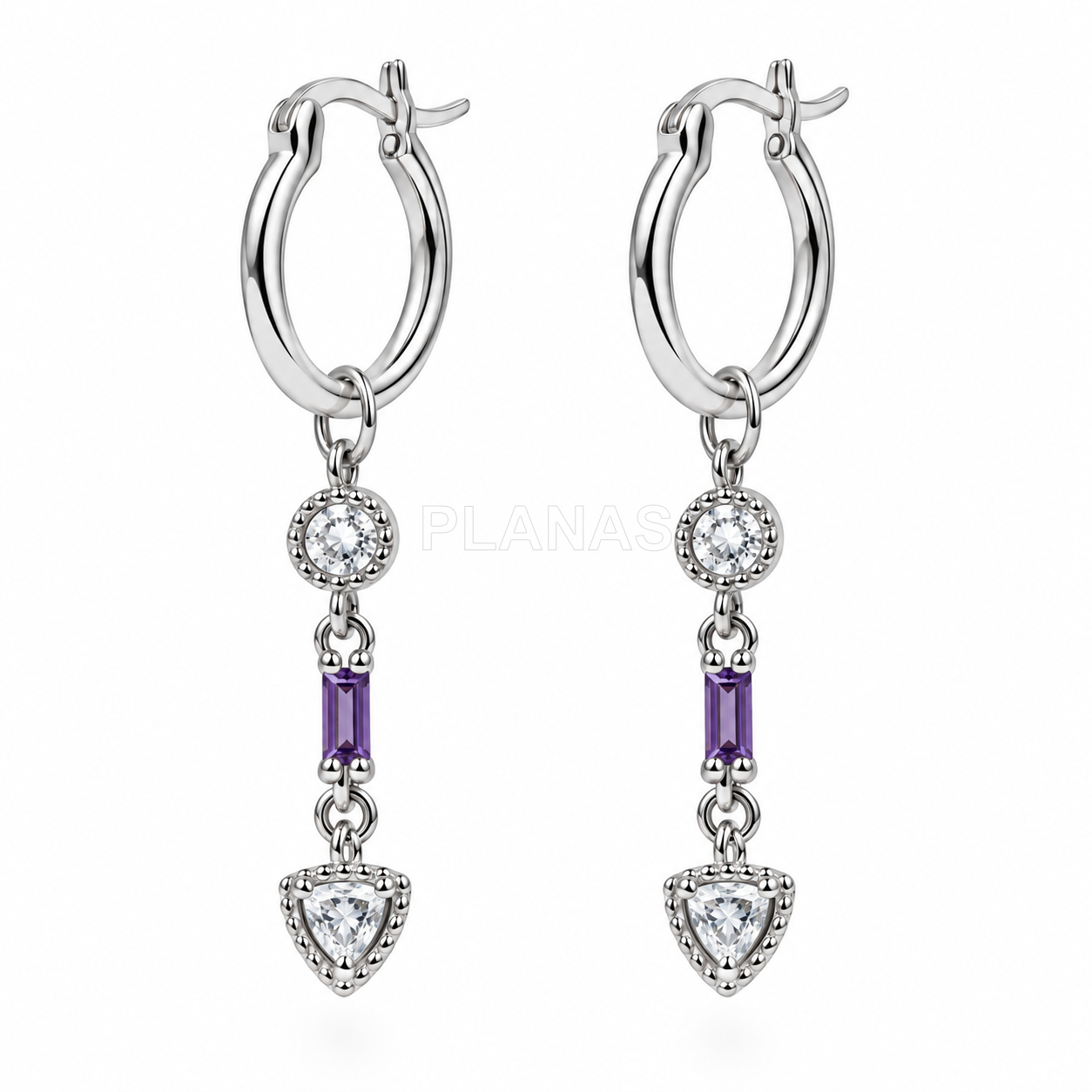 Pendientes en Plata de Ley Rodiada y Circonitas.