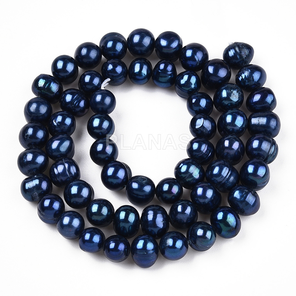 Tiras de Perlas Cultivadas en 8mm. Color Azul.