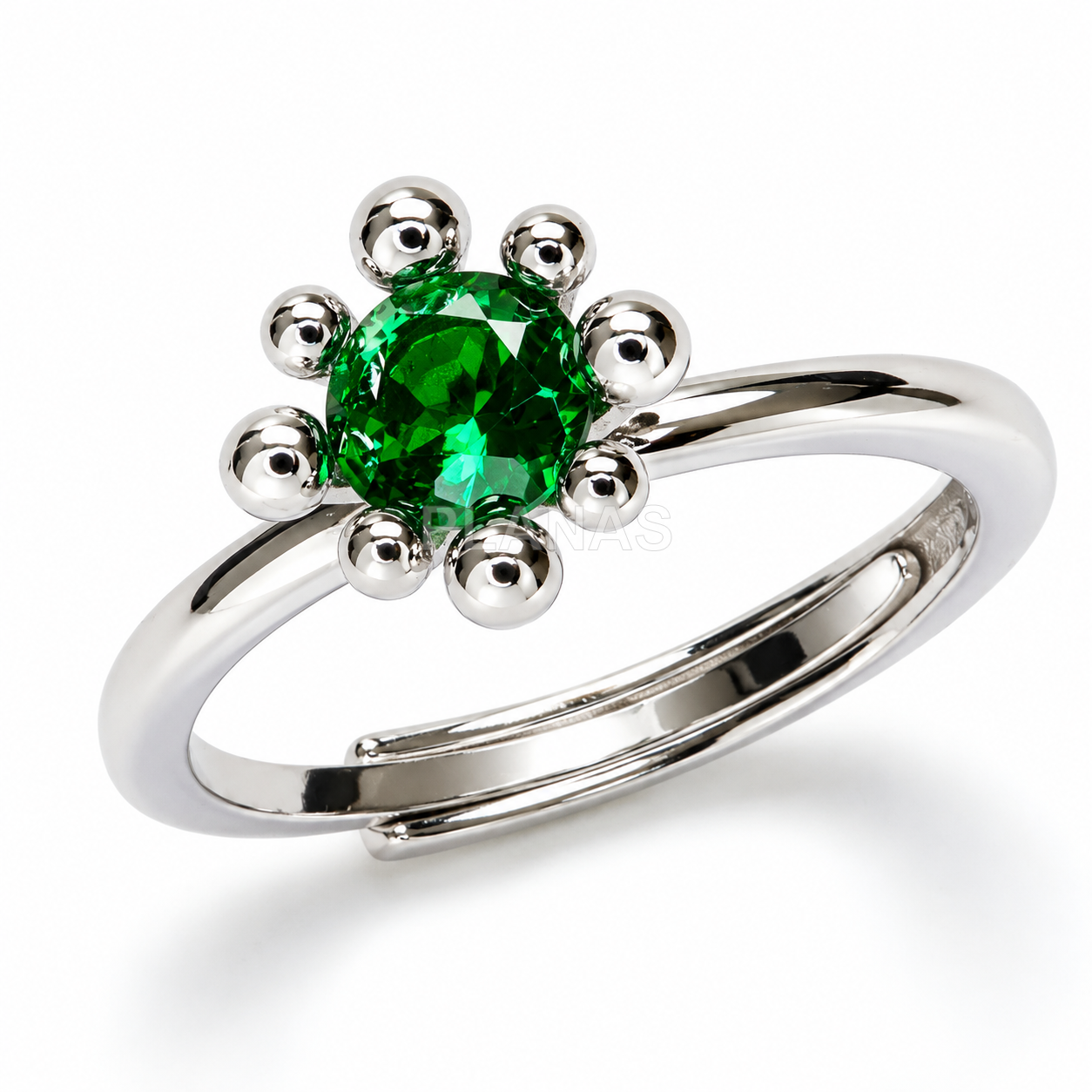 Anillo abierto en Plata de ley rodiada y Circonita.  