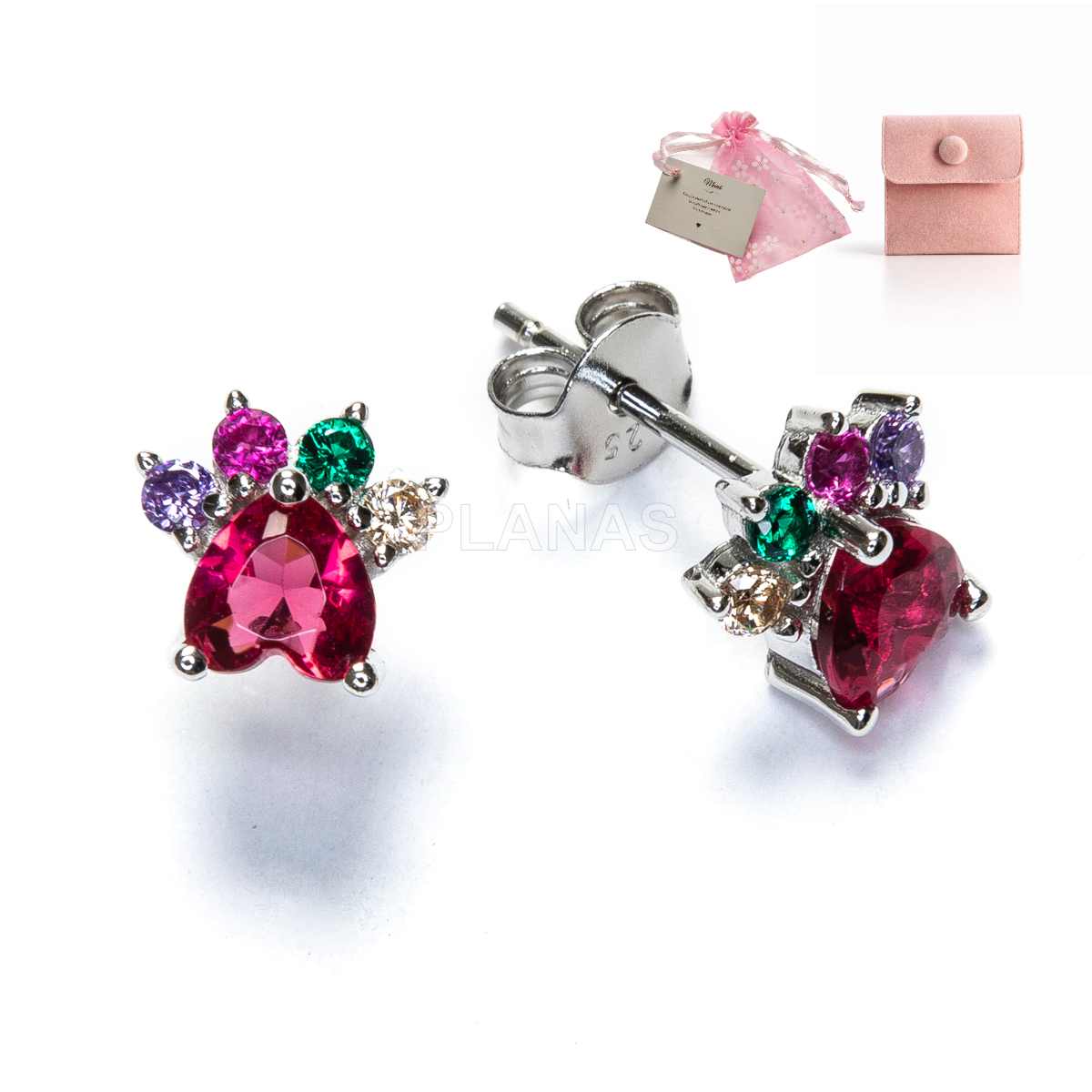 Pendientes en Plata de ley y Circonitas de Colores. PEZUÑA.