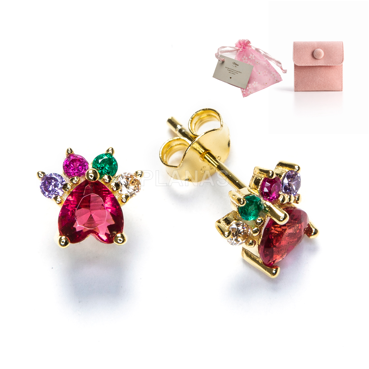 Pendientes en Plata de ley y Circonitas de Colores. PEZUÑA.