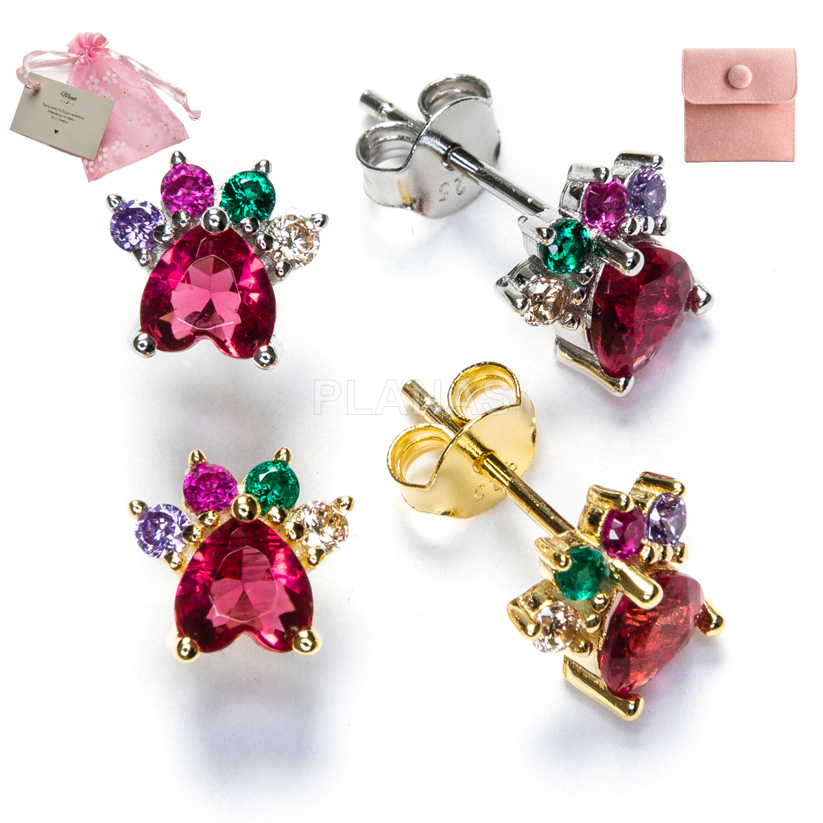 Pendientes en Plata de ley y Circonitas de Colores. PEZUÑA.