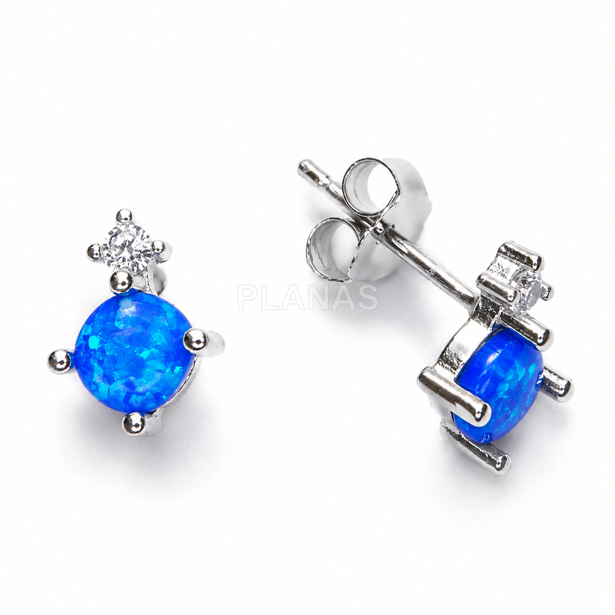 Pendientes en Plata de Ley Rodiada y Opalo. 