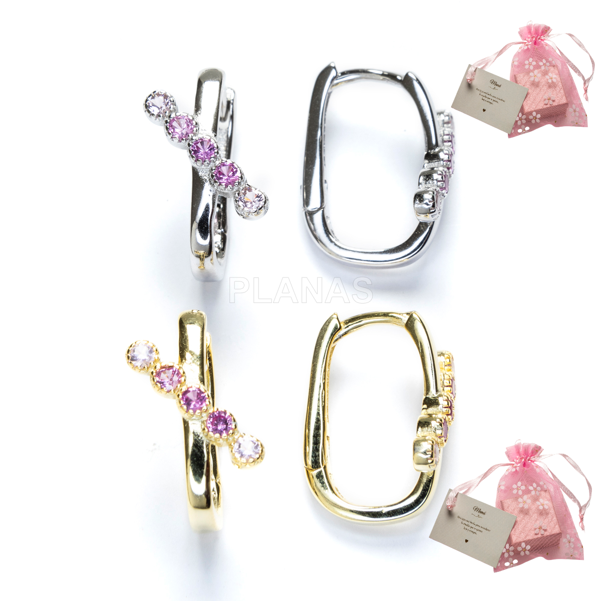 Aros en Plata de ley y Circonitas de Colores. 