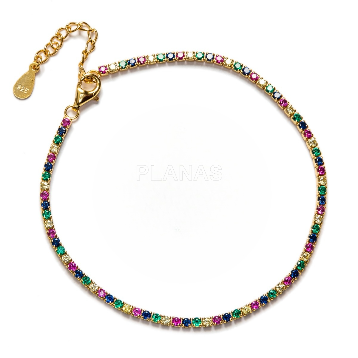Pulsera en Plata de Ley Rodiada y Circonitas de Colores.