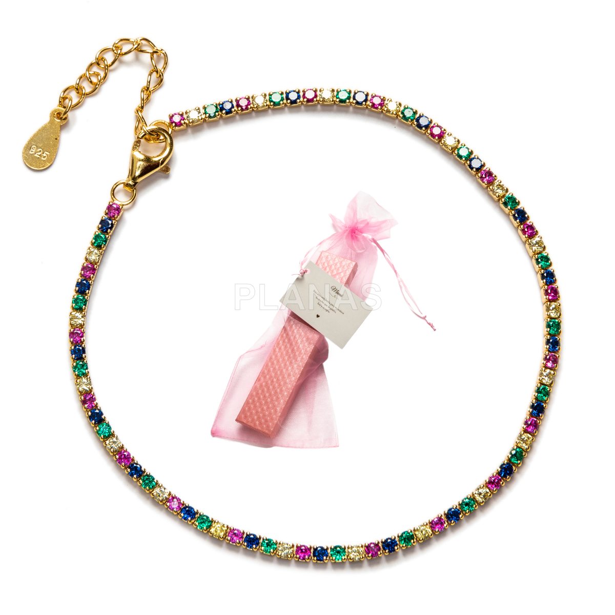 Pulsera en Plata de Ley Rodiada y Circonitas de Colores.