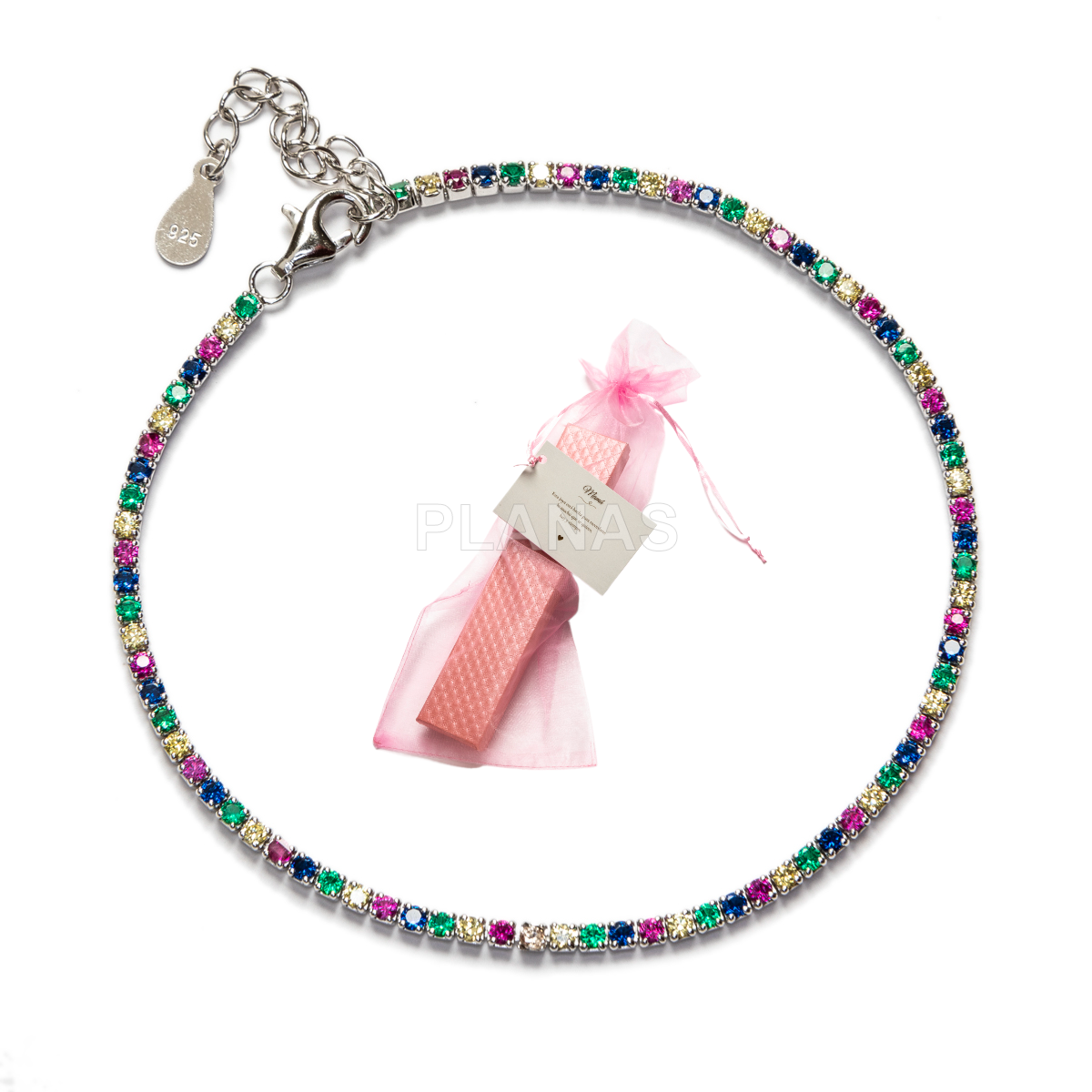 Pulsera en Plata de Ley Rodiada y Circonitas de Colores.