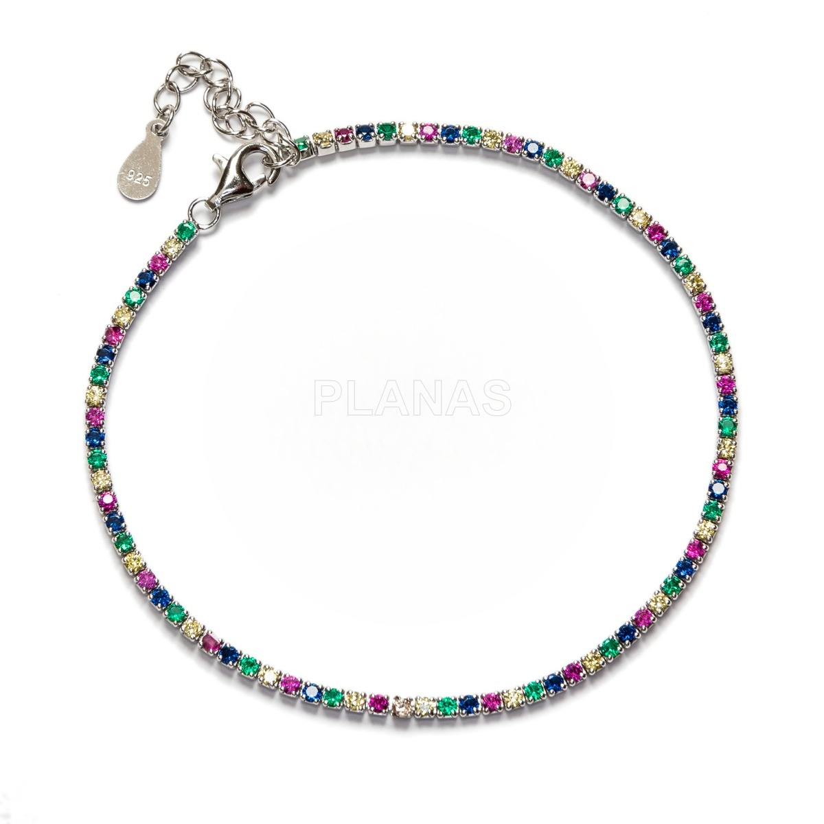 Pulsera en Plata de Ley Rodiada y Circonitas de Colores.