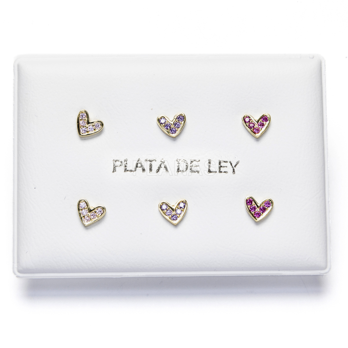 Display of 3pr earrings in sterling silver and gold plated and zirconia. heart.