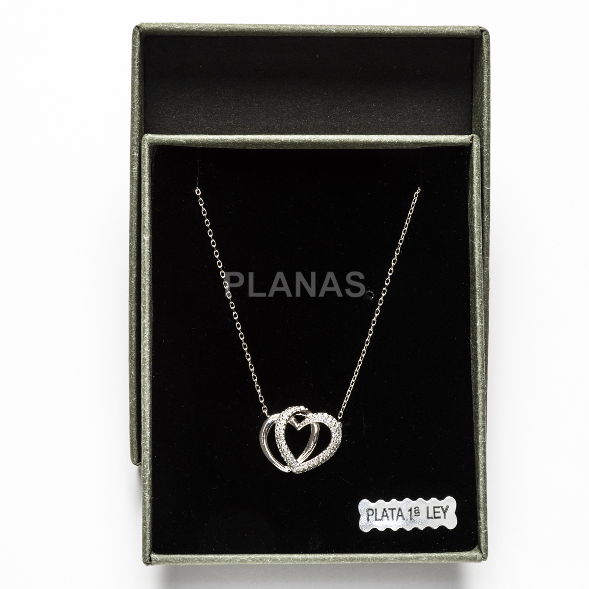 Pendant in rhodium-plated sterling silver and white zirconia. heart.  