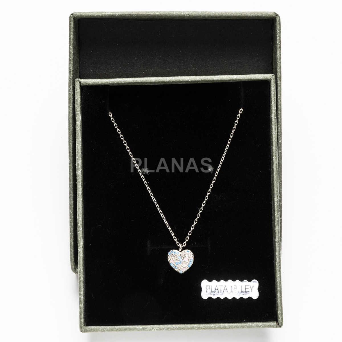 Pendant in rhodium-plated sterling silver and zirconia. heart.  