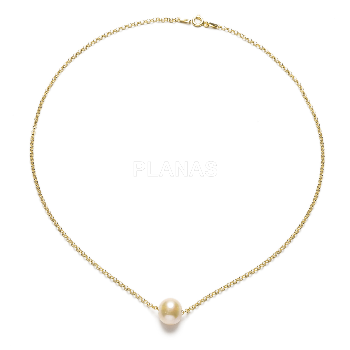 Collar en Plata de Ley y Baño Oro con perlas cultivadas de 11mm.